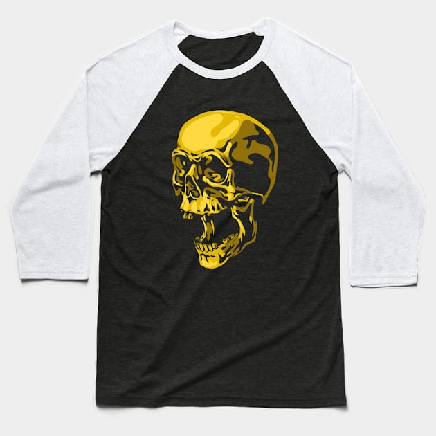 Golden Skull Baseball T-Shirt by chamucostudio